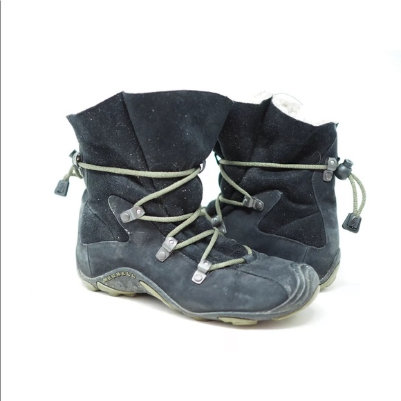 Merrell Black Leather Fur Line Winter Snow Boots Women Sz 5 - Picture 3 of 12